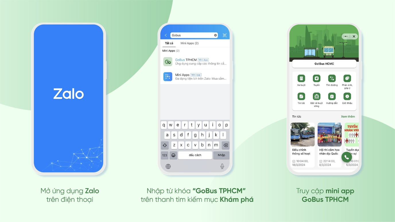 Finding the Go!Bus Mini App on Zalo — no install needed