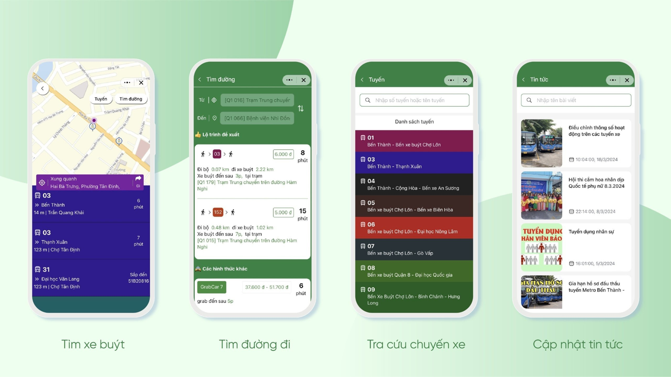 Zalo Mini App features — routes, planner, lookup, news